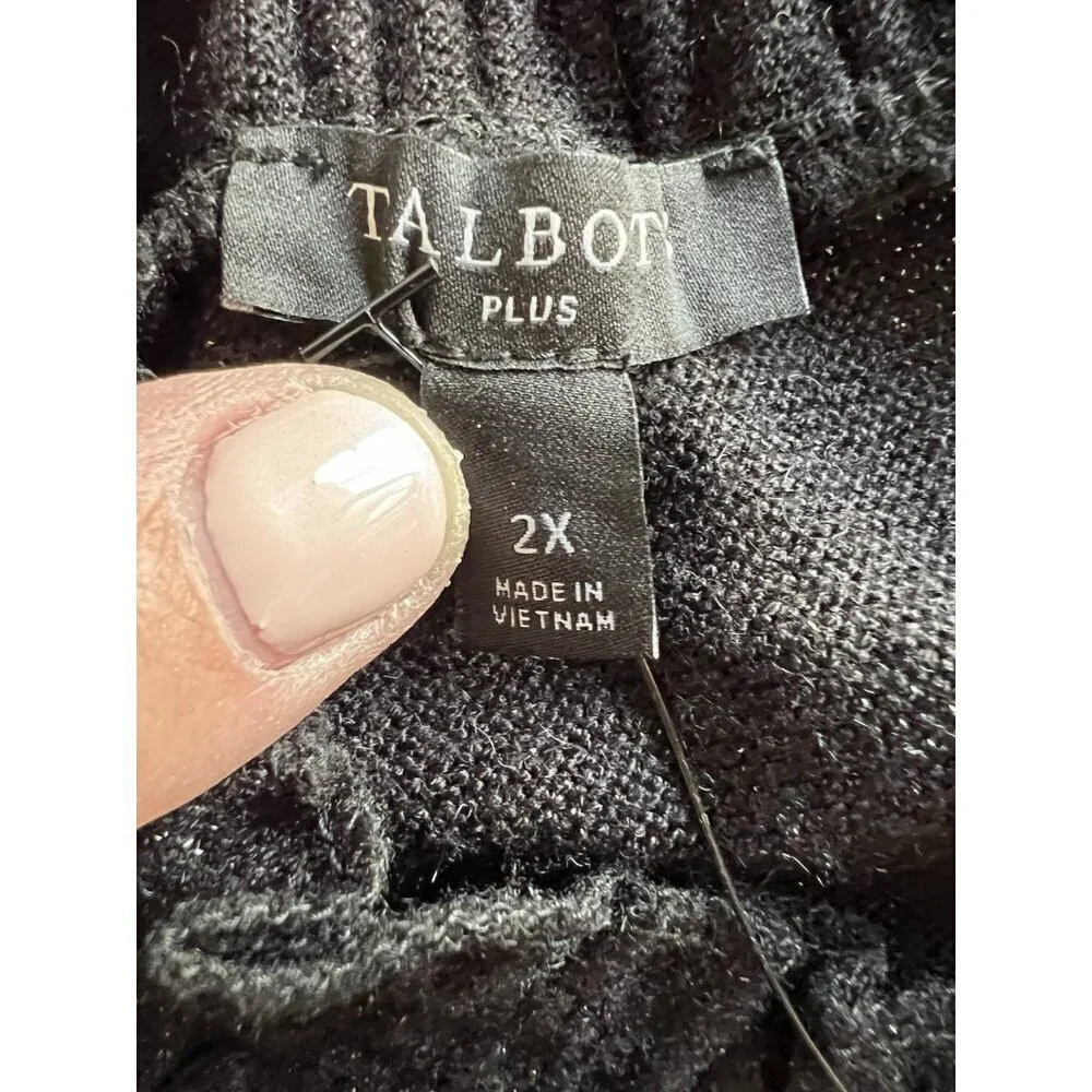NEW Talbots black silver glitter ruffle neck stretch preppy holiday sweater 2X